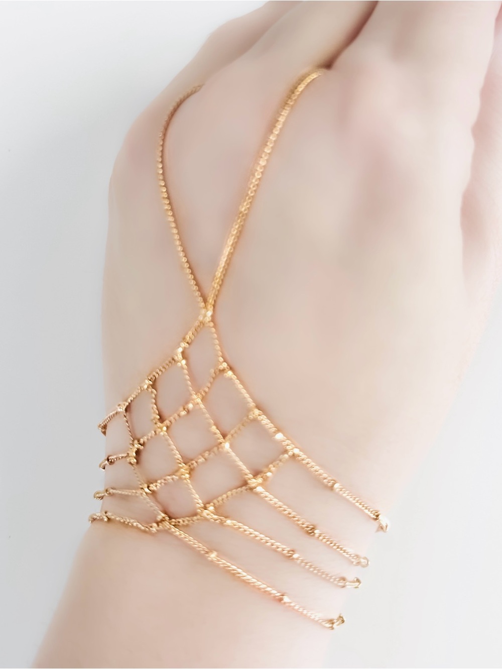 Hand Finger Chain Bracelet Hand Harness Jewelry Gold Tone